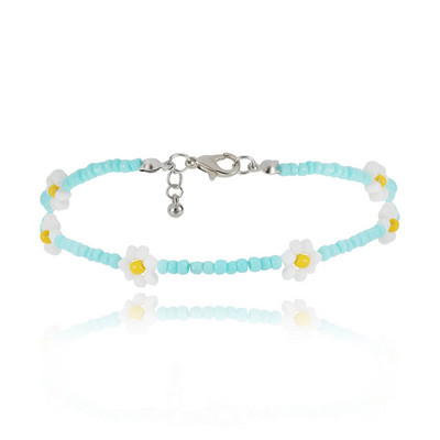 Salircon Kpop Brățară de gleznă cu flori pentru femei, la modă 2020, cu mărgele de semințe colorate, brățară cu farmec pe picior, bijuterii Boho