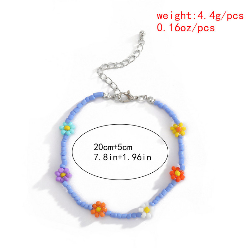 Salircon Kpop Brățară de gleznă cu flori pentru femei, la modă 2020, cu mărgele de semințe colorate, brățară cu farmec pe picior, bijuterii Boho