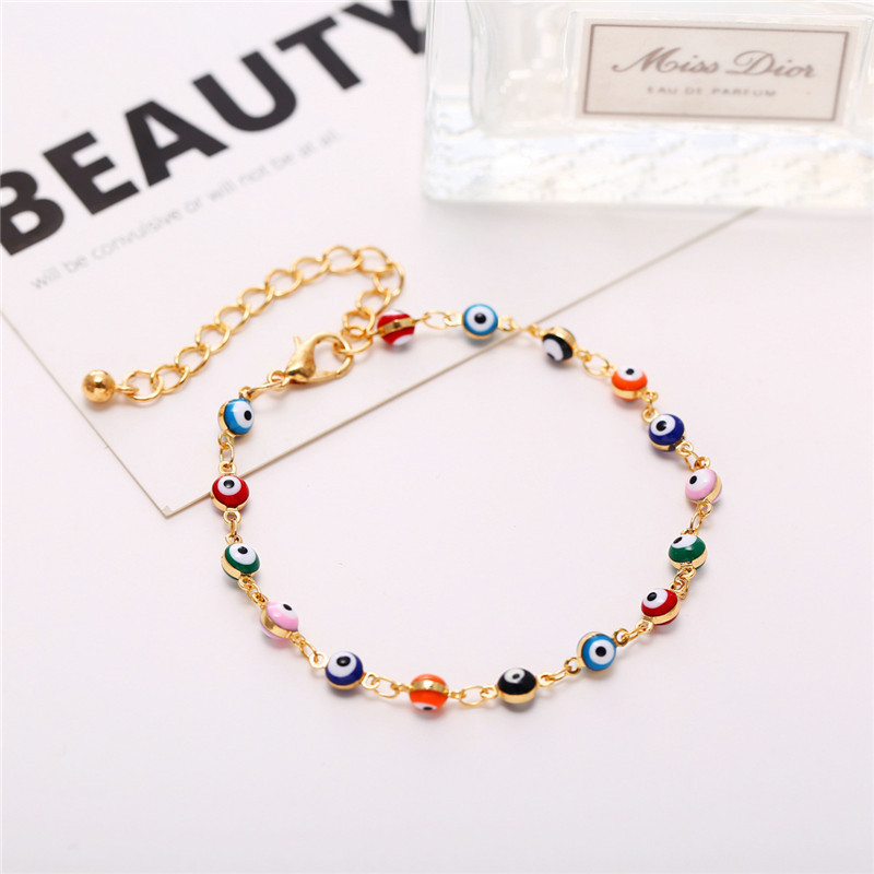 NEWBUY 2021 Reducere fierbinte Brățară de gleznă colorată cu mărgele de ochi rău pentru femei, de culoare aurie, cu lanț de gleznă, vânzare cu ridicata