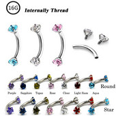 2 бр. Зъбец за настройка Звезда и кръгъл кубичен циркон Извит мрян Пиърсинг Пръчка за вежди Пръстен Банан Фиксатори за устни Ушен хрущял Спирала