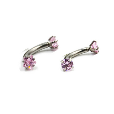 2 бр. Зъбец за настройка Звезда и кръгъл кубичен циркон Извит мрян Пиърсинг Пръчка за вежди Пръстен Банан Фиксатори за устни Ушен хрущял Спирала