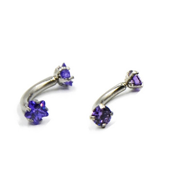 2 бр. Зъбец за настройка Звезда и кръгъл кубичен циркон Извит мрян Пиърсинг Пръчка за вежди Пръстен Банан Фиксатори за устни Ушен хрущял Спирала