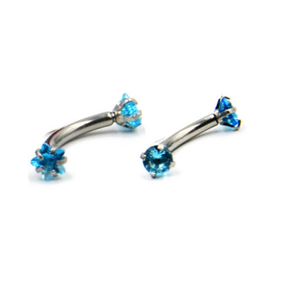 2 бр. Зъбец за настройка Звезда и кръгъл кубичен циркон Извит мрян Пиърсинг Пръчка за вежди Пръстен Банан Фиксатори за устни Ушен хрущял Спирала