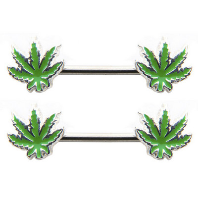 PĀRIS Ķirurģiskā tērauda zaļa poda lapa, krūšu stieņa gredzeni, pīrsings, krūšu vairogs, ķermeņa rotaslietas 14g sievietēm
