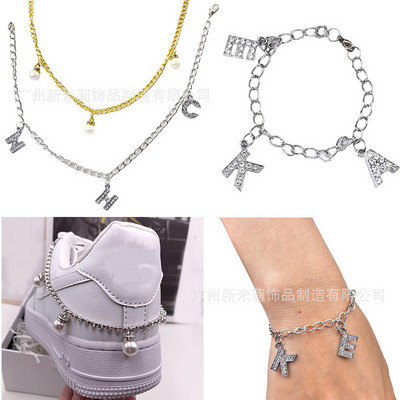 Roku darbs Rhinestone pušķis apavu ķēdes kaklarotas aksesuāri Rotaslietas sievietēm Luksusa kristāla DIY burtu kulonu apavu rotājumi