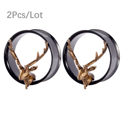 PERECHE Indicatori dopuri pentru urechi FleshTunnel Cercei cu șurub negru în spate Upgrade Piercing Double Flare Coarne de ren Stretchers Expander