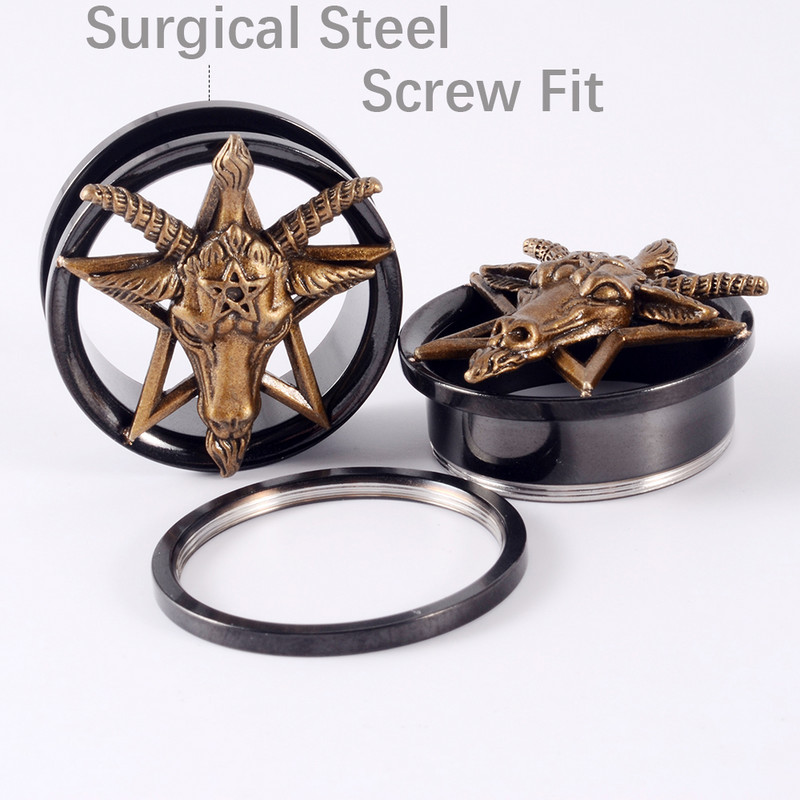 PERECHE Indicatori dopuri pentru urechi FleshTunnel Cercei cu șurub negru în spate Upgrade Piercing Double Flare Coarne de ren Stretchers Expander