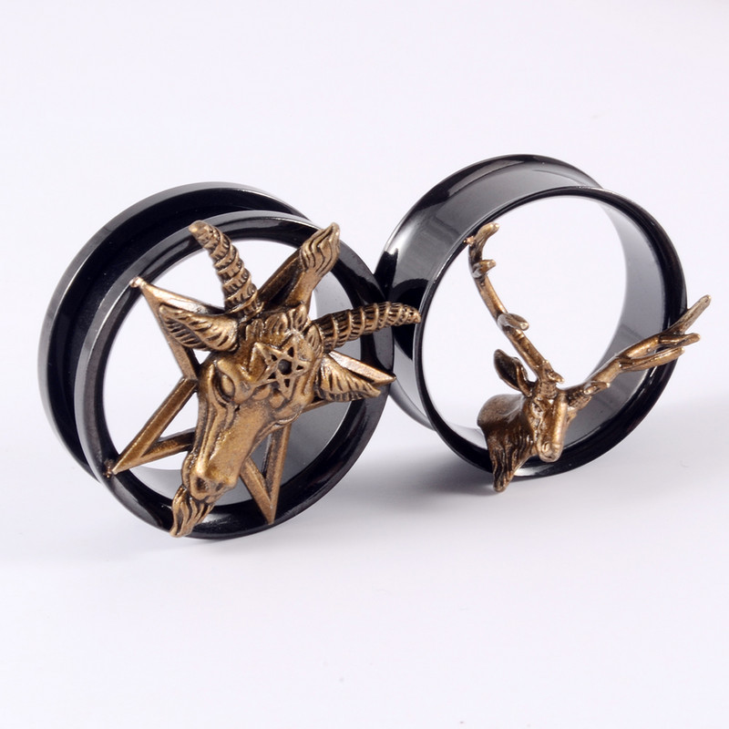 PERECHE Indicatori dopuri pentru urechi FleshTunnel Cercei cu șurub negru în spate Upgrade Piercing Double Flare Coarne de ren Stretchers Expander