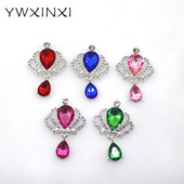 YWXINXI 10 buc. Coroană cu strass, pandantiv cu cristal, buton plat din aliaj, accesorii de decorare pentru sticle de vin pentru nuntă romantică DIY