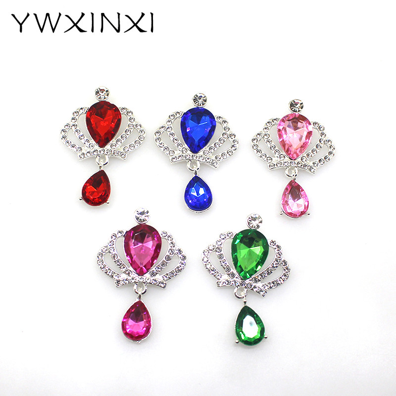 YWXINXI 10 buc. Coroană cu strass, pandantiv cu cristal, buton plat din aliaj, accesorii de decorare pentru sticle de vin pentru nuntă romantică DIY