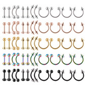 12 bucăți design mixt din oțel chirurgical anodizat buză captive margele inele curbate sprâncene barbell piercing helix cartilaj tragus cercel