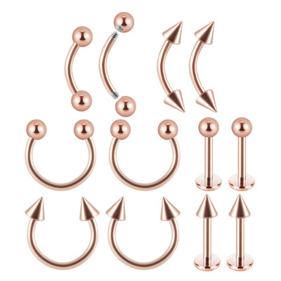 12 bucăți design mixt din oțel chirurgical anodizat buză captive margele inele curbate sprâncene barbell piercing helix cartilaj tragus cercel