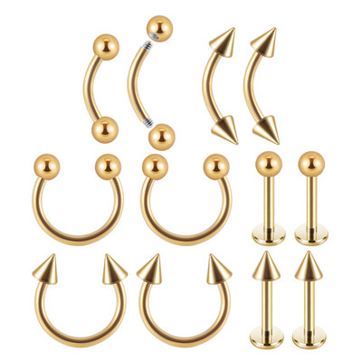 12 bucăți design mixt din oțel chirurgical anodizat buză captive margele inele curbate sprâncene barbell piercing helix cartilaj tragus cercel