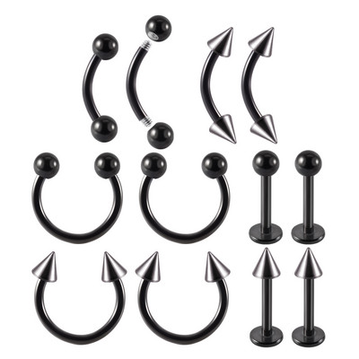 12 bucăți design mixt din oțel chirurgical anodizat buză captive margele inele curbate sprâncene barbell piercing helix cartilaj tragus cercel
