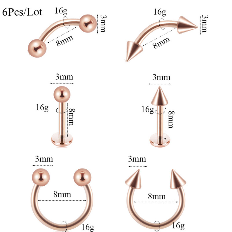 12 bucăți design mixt din oțel chirurgical anodizat buză captive margele inele curbate sprâncene barbell piercing helix cartilaj tragus cercel