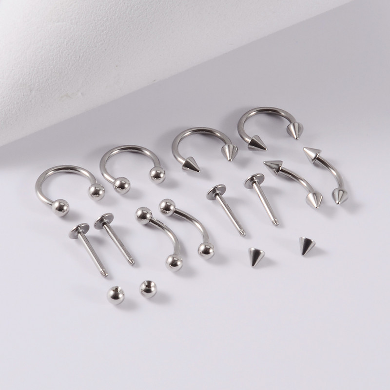 12 bucăți design mixt din oțel chirurgical anodizat buză captive margele inele curbate sprâncene barbell piercing helix cartilaj tragus cercel