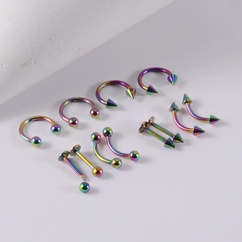 12 bucăți design mixt din oțel chirurgical anodizat buză captive margele inele curbate sprâncene barbell piercing helix cartilaj tragus cercel