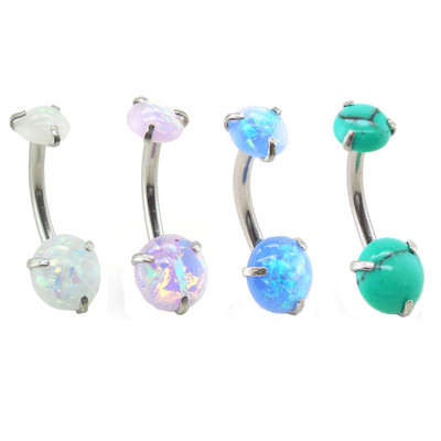1 τμχ Σετ οδοντωτών ποδιών από ανοξείδωτο ατσάλι Opal Stone Piercing Body Jewelry Stud 14g