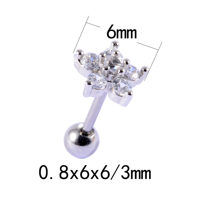 6db/csomag Sebészeti rozsdamentes acél cirkon has köldök gyűrű virág fül Tragus Helix orr ajakfej Szemöldök rudak piercing ékszer