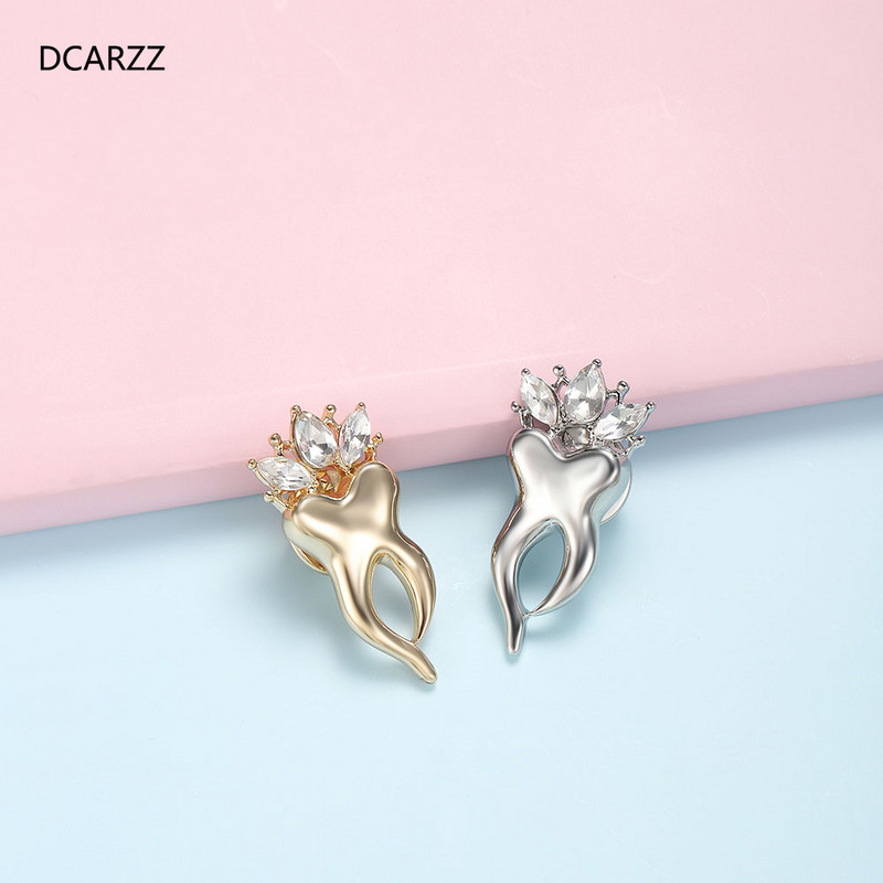 DCARZZ drăguț dinți ace broșe medicale aur argint placat cu cristal insignă bijuterii la modă Crăciun doctor asistentă cadou femei