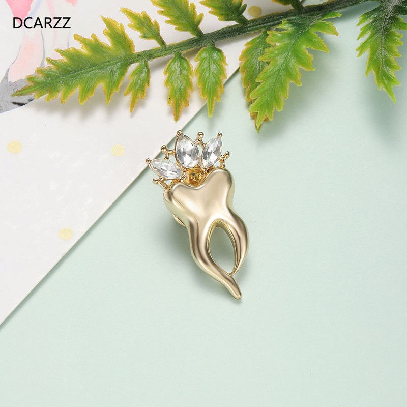DCARZZ drăguț dinți ace broșe medicale aur argint placat cu cristal insignă bijuterii la modă Crăciun doctor asistentă cadou femei