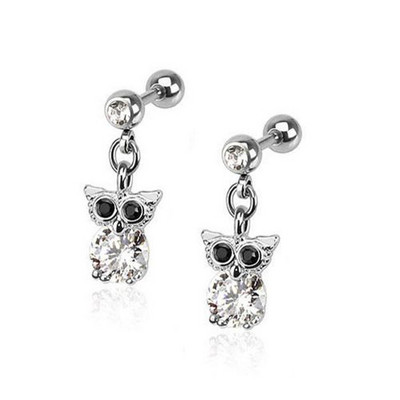 PERECHE Crystal CZ Gem Heart Dangling Crown Design Owl Pendant Cerce Stud Tragus Helix Cartilage Piercing Bijuterii