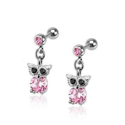 PERECHE Crystal CZ Gem Heart Dangling Crown Design Owl Pendant Cerce Stud Tragus Helix Cartilage Piercing Bijuterii