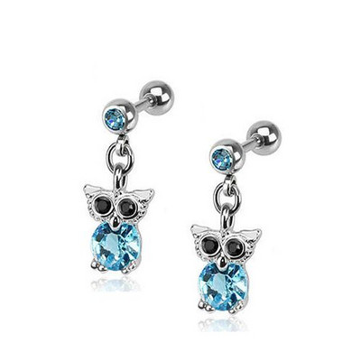 PERECHE Crystal CZ Gem Heart Dangling Crown Design Owl Pendant Cerce Stud Tragus Helix Cartilage Piercing Bijuterii