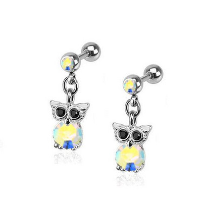 PERECHE Crystal CZ Gem Heart Dangling Crown Design Owl Pendant Cerce Stud Tragus Helix Cartilage Piercing Bijuterii