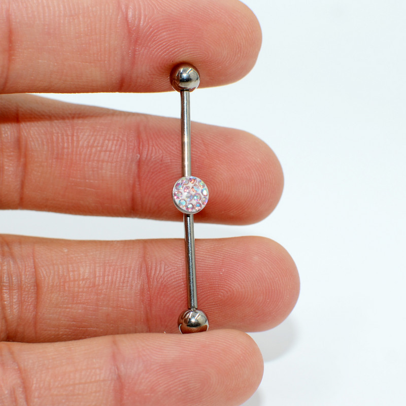 1 bucată G23 Titanium Flat CZ Gem Industrial Barbell Ureche Tragus Cartilage Helix Cercei Straight Bar Piercing Bijuterii pentru corp 20g