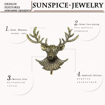 Sunspicems Retro Gold Color Elk Καρφίτσα Καρφίτσες Metal Punk Jewelry