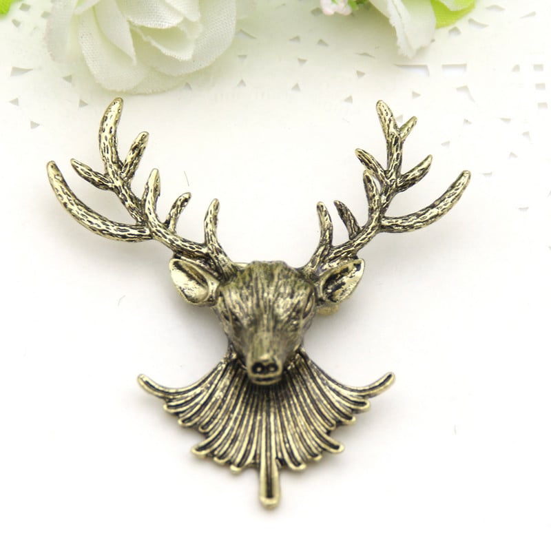 Sunspicems Retro Gold Color Elk Brooch Pins Metal Punk Jewelry