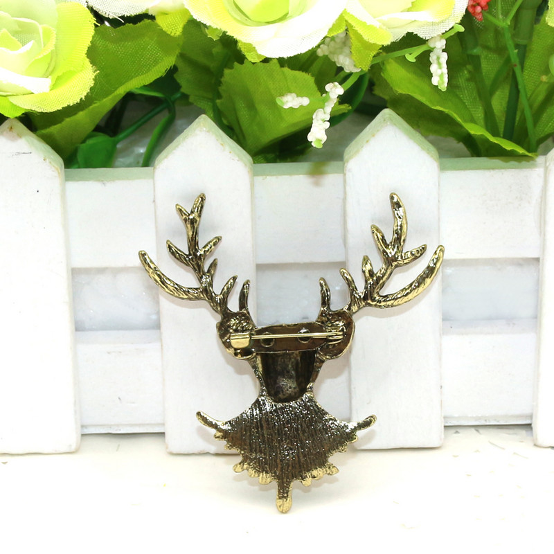 Sunspicems Retro Gold Color Elk Brooch Pins Metal Punk Jewelry