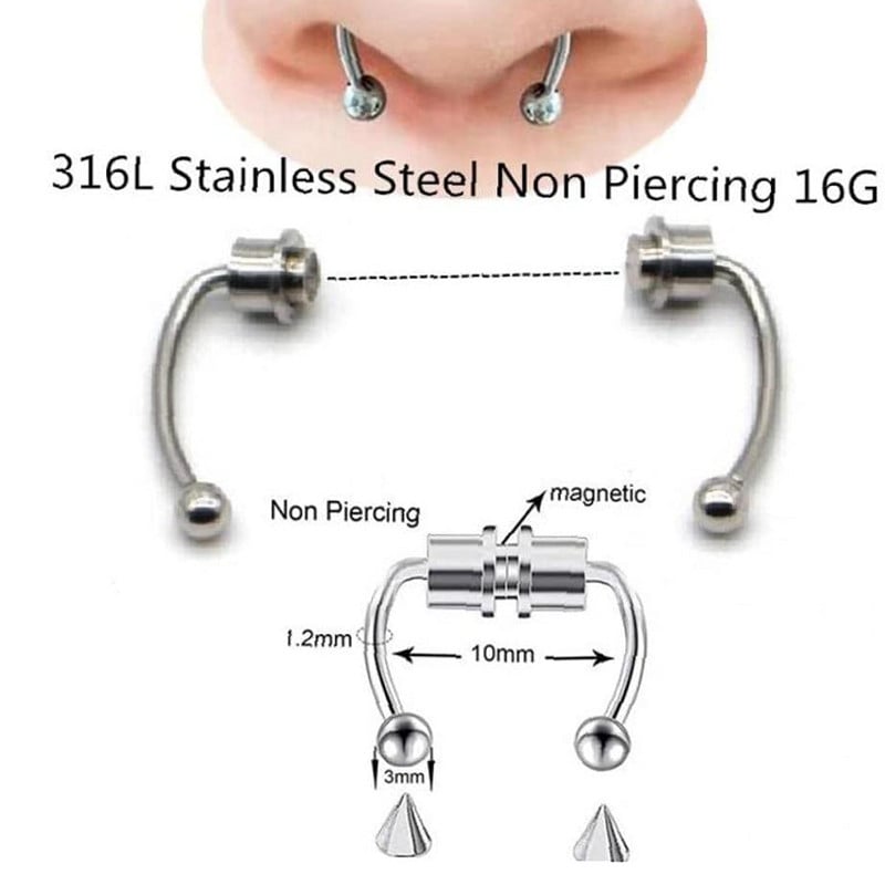 1 db rozsdamentes acél mágneses orrgyűrű patkógyűrű orrcsipesz nem áttört orrkarika mágneses orr köröm piercing nariz piercing