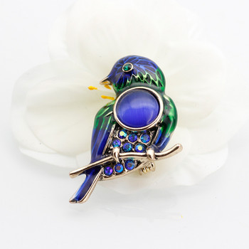 Vivid Russia Women Small Enamel Bird Brooch Pins Цветни планински кристали Кръгли естествени камъни Брошки с животни Сватбени бижута 2018 New