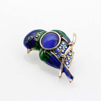 Vivid Russia Women Small Enamel Bird Brooch Pins Цветни планински кристали Кръгли естествени камъни Брошки с животни Сватбени бижута 2018 New