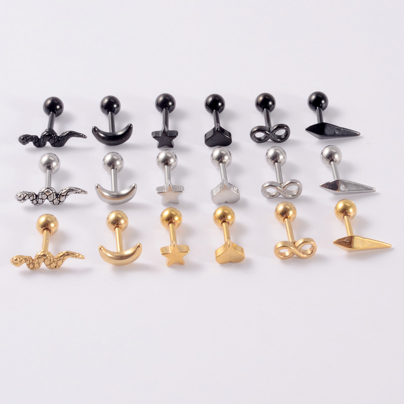 3/6buc mic punk ureche tragus cartilaj Stud șarpe inimă stea moon helix cercei bară piercing anodizat culoare lobi conch studs