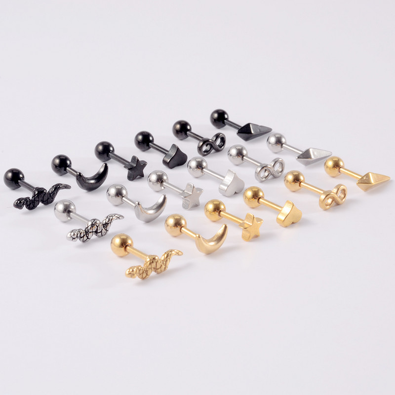 3/6buc mic punk ureche tragus cartilaj Stud șarpe inimă stea moon helix cercei bară piercing anodizat culoare lobi conch studs