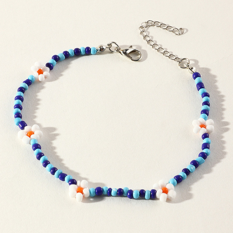 Brățară de gleznă cu mărgele de flori hip hop pentru femei, boeme, colorate, cu mărgele, glezne, bijuterii elastice pentru gleznă, lucrate manual