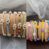 Brățară cu farmec floral cu perle de imitație drăguță Bijuterii lucrate manual Pulseira Brățară cu mărgele de mărgele coreeane boeme pentru femei și fete