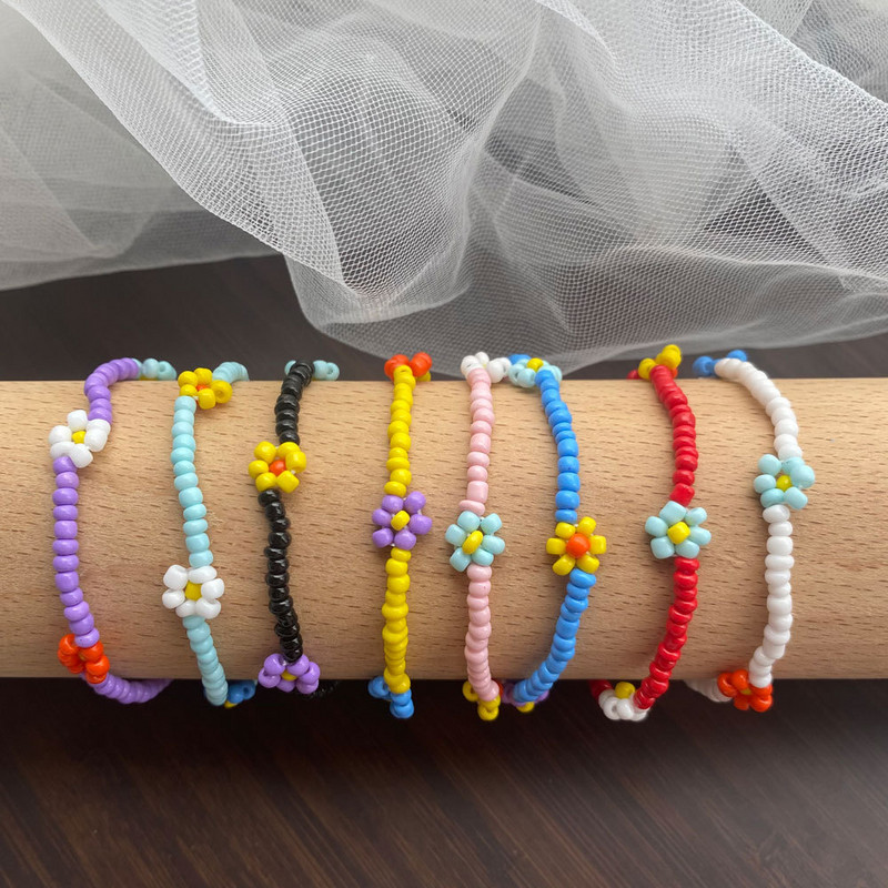 Brățară cu farmec floral cu perle de imitație drăguță Bijuterii lucrate manual Pulseira Brățară cu mărgele de mărgele coreeane boeme pentru femei și fete