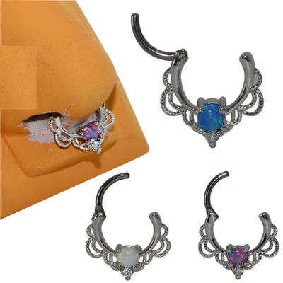 1 db Lacey opál drapéria jogdíjmentes Septum Rook Clicker gyűrű orrgyűrű titán nyél 16G fogas fül r Helix porc gyűrűk piercing