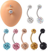 1 buc din oțel inoxidabil 316l Ferido Gem Piercing pentru buric, bile duble colorate de cristal epoxidic, inel pentru buric, bijuterii pentru corp 14 g