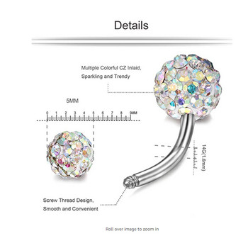 1PC 316l неръждаема стомана Ferido Gem Пиърсинг за пъп Цветни двойни епоксидни кристални топки Пръстен за пъпа Бижута за тяло 14g