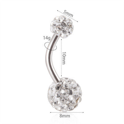 1 buc din oțel inoxidabil 316l Ferido Gem Piercing pentru buric, bile duble colorate de cristal epoxidic, inel pentru buric, bijuterii pentru corp 14 g