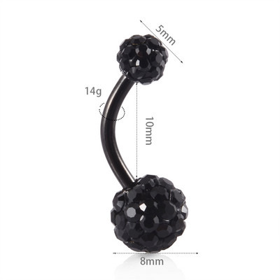 1 buc din oțel inoxidabil 316l Ferido Gem Piercing pentru buric, bile duble colorate de cristal epoxidic, inel pentru buric, bijuterii pentru corp 14 g