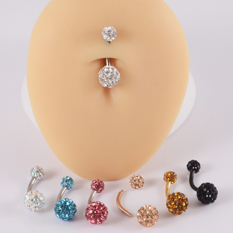 1 buc din oțel inoxidabil 316l Ferido Gem Piercing pentru buric, bile duble colorate de cristal epoxidic, inel pentru buric, bijuterii pentru corp 14 g