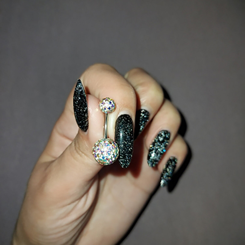 1 buc din oțel inoxidabil 316l Ferido Gem Piercing pentru buric, bile duble colorate de cristal epoxidic, inel pentru buric, bijuterii pentru corp 14 g