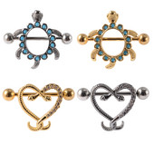 1/2 buc. Scut pentru mamelon de șarpe, 14 g, bară de piercing pentru mamelon de broasca testoasă din oțel inoxidabil, cu bijuterie CZ, bijuterii sexy pentru corp pentru mamelon.