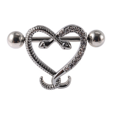 1/2 buc. Scut pentru mamelon de șarpe, 14 g, bară de piercing pentru mamelon de broasca testoasă din oțel inoxidabil, cu bijuterie CZ, bijuterii sexy pentru corp pentru mamelon.